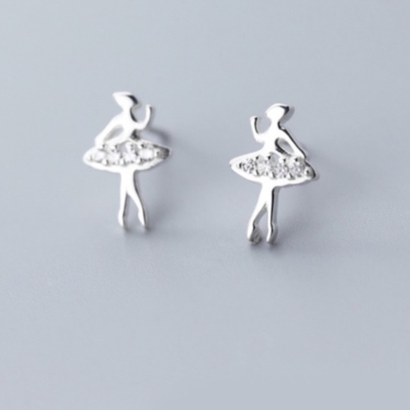 925 Sterling Silver Ballerina Dancer Rhinestone Stud Earrings - Picture 1 of 5